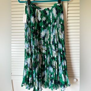 Anthropologie Maeve Green Floral Print Pleated Midi Skirt